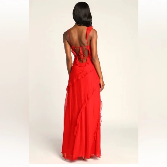 Lulus Red Ruffle Maxi Dress - Picture 3 of 3